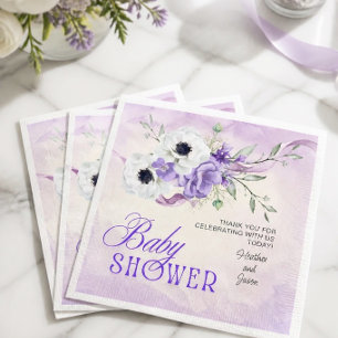Elegant Purple Floral Baby Shower Napkin