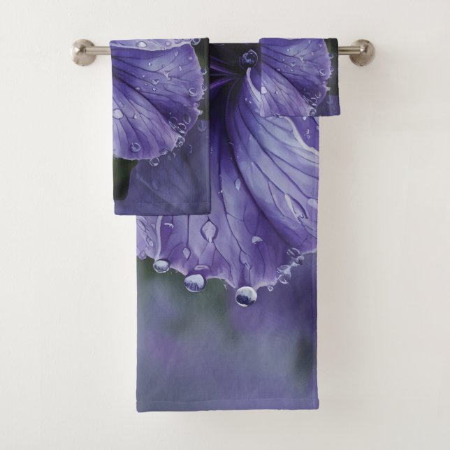 Elegant Purple Floral Bath Towel Set (Insitu)