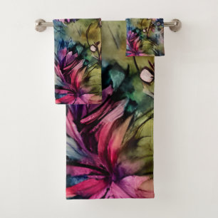 Elegant Purple Floral    Bath Towel Set