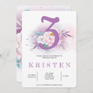 Elegant purple floral birthday party invitation