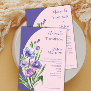 Elegant Purple Floral  Blush Pink Wedding  Magnetic Invitation