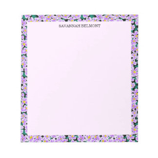 Elegant Purple Floral Border Personalised Notepad