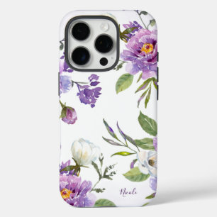 Elegant Purple Floral Botanical Personalised iPhone 16 Pro Case
