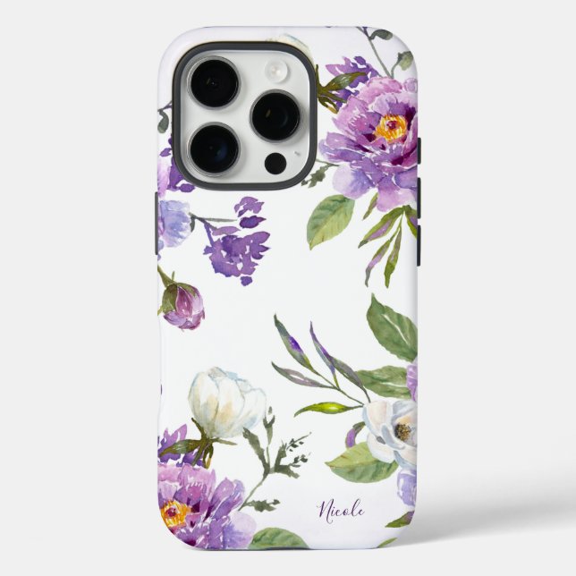 Elegant Purple Floral Botanical Personalised Case-Mate iPhone Case (Back)