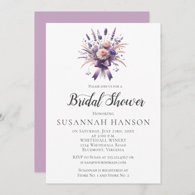 Elegant Purple Floral Bouquet Bridal Shower | Invitation (Front/Back)