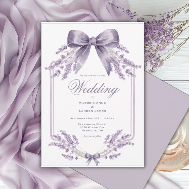 Elegant Purple Floral & Bow Wedding Invitation (Creator Uploaded)