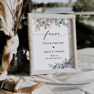 Elegant Purple Floral Bridal Shower  Favor Sign