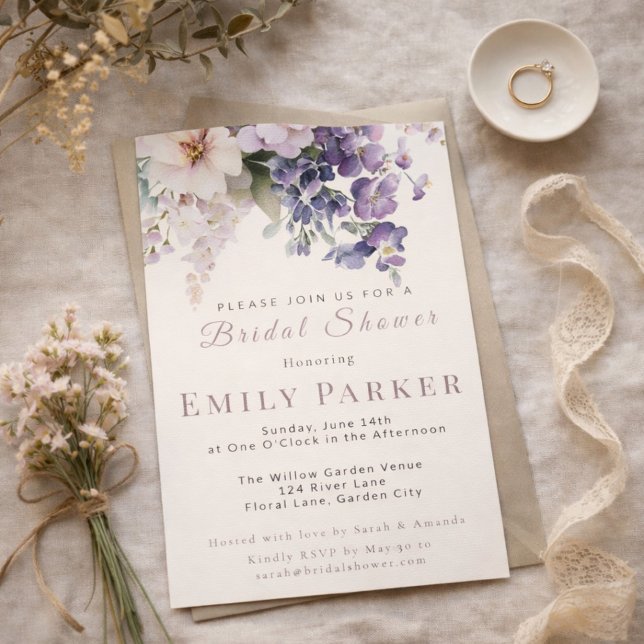 Elegant Purple Floral Bridal Shower Invitation (Creator Uploaded)
