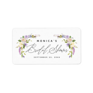 Elegant Purple Floral Bridal Shower Script Label