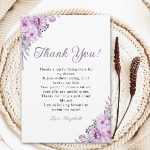 Elegant Purple Floral Bridal Shower  Thank You Card