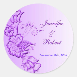 Elegant purple floral bride wedding favour sticker
