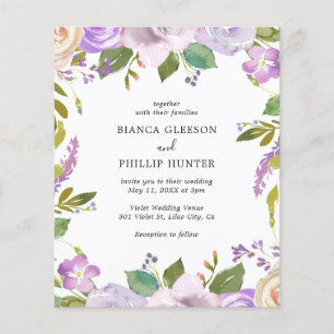 Elegant Purple Floral Budget Wedding Invitation