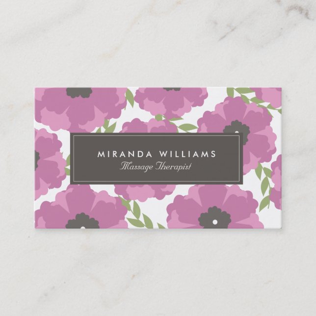 Elegant Purple Floral Business Cards (Front)