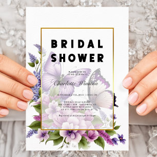 Elegant Purple Floral Butterfly Bridal Shower Invitation