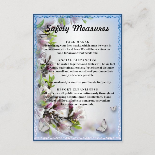 Elegant Purple Floral Butterfly Safety Measures Enclosure Card (Front)