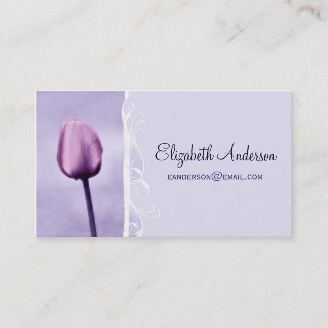 Elegant Purple Floral Chic Lavender Tulip Business Card (Front)