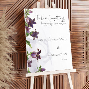 Elegant Purple Floral Custom Wedding Welcome Sign