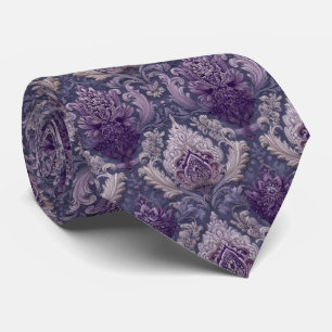 Elegant Purple Floral Damask Wedding Tie