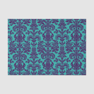 Elegant Purple Floral Damasks Teal Background Tissue Paper