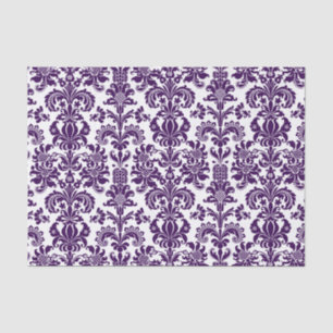 Elegant Purple Floral Damasks White Background Tissue Paper