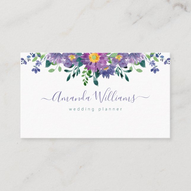 Elegant Purple Floral Design Business Card (Front)