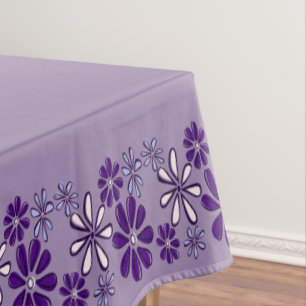 Elegant Purple Floral Doodle Border Family Dining Tablecloth