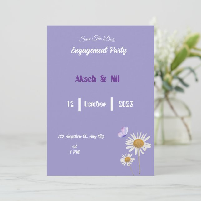 Elegant Purple Floral Engagement Party Invitation (Standing Front)