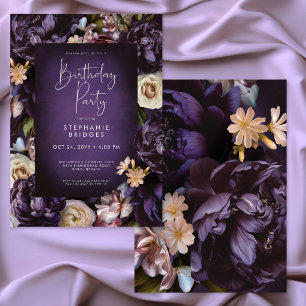 Elegant Purple Floral Frame Birthday Party Invitation
