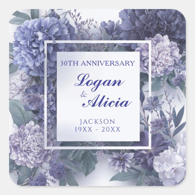 Elegant Purple Floral Frame  Square Sticker (Front)