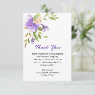 Elegant Purple Floral Funeral Thank You Card