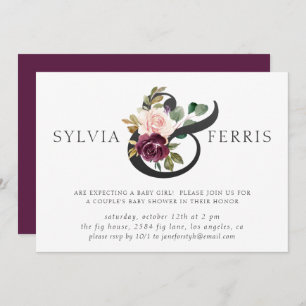 Elegant Purple Floral Girl Baby Shower Invitation