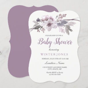 Elegant Purple Floral Girl Or Boy Baby Shower Invitation