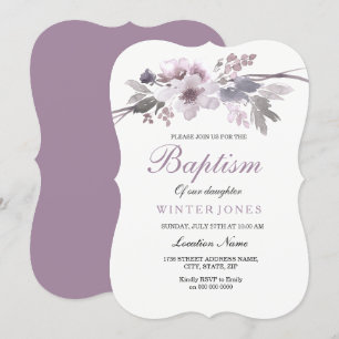 Elegant Purple Floral Girl Or Boy Baptism Invite