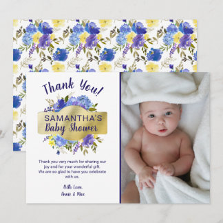 Elegant Purple Floral Gold Baby Shower Thank You Card