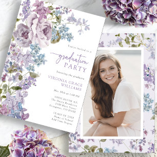 Elegant Purple Floral Graduation Invitation
