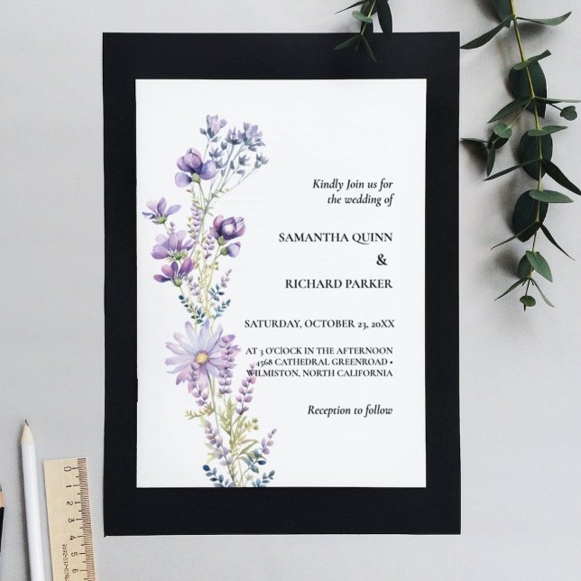 Elegant Purple Floral Greenery Wildflower Wedding Invitation (Creator Uploaded)