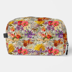 Elegant purple floral grey pattern monogram dopp kit