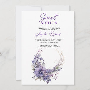 Elegant Purple Floral Half Circle Wreath Birthday Invitation