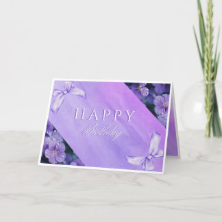 Elegant Purple Floral Happy Birthday Card