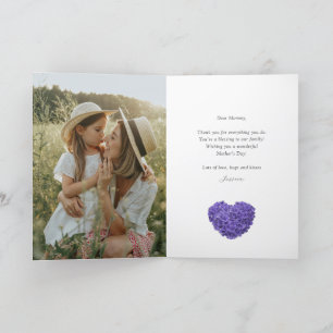 Elegant Purple Floral Heart Photo Mother's Day Card