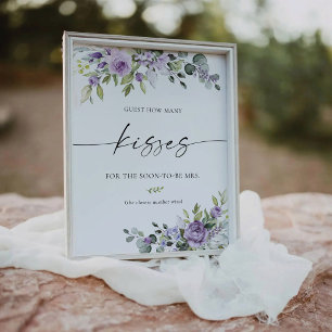 Elegant Purple Floral How Many Kisses Sign