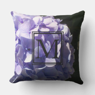 Elegant Purple floral Hydrangeas monogram  Cushion