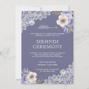 Elegant Purple Floral Lace Islamic Muslim Mehndi Invitation