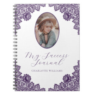 Elegant Purple Floral Lace Rustic Photo Notebook