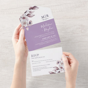 Elegant Purple Floral Lavender Wedding All In One Invitation