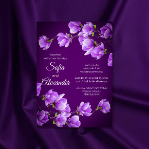 Elegant Purple Floral Magnolia Wedding Invitation