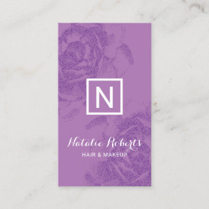 Elegant Purple Floral Makeup Artist & Hair Salon Business Card
