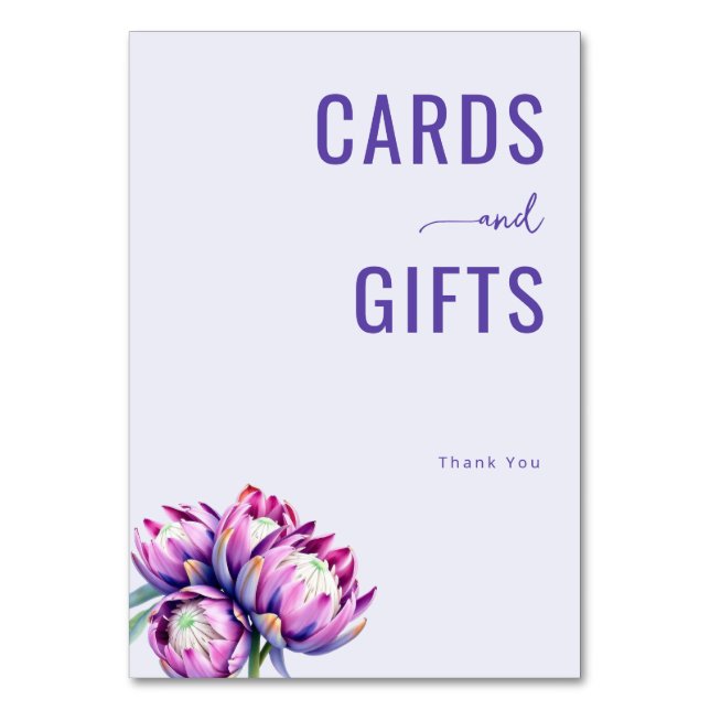 Elegant Purple Floral Minimalist Table Number (Front)