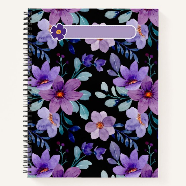 Elegant Purple Floral Notebook Cover – Watercolor  (Front)