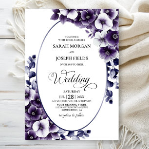 Elegant Purple Floral Oval Wedding Invitation
